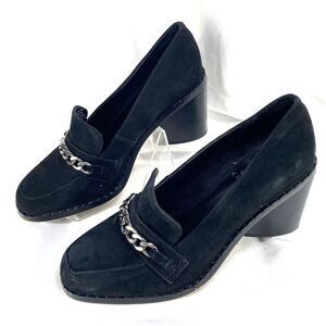 Vince Camuto Women's Pump Size 7.5 M Stacked Heel Black Suede Slip On Cratami